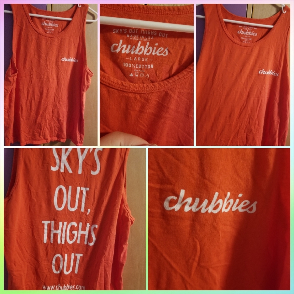 Skys out thighs out L orange/red tank